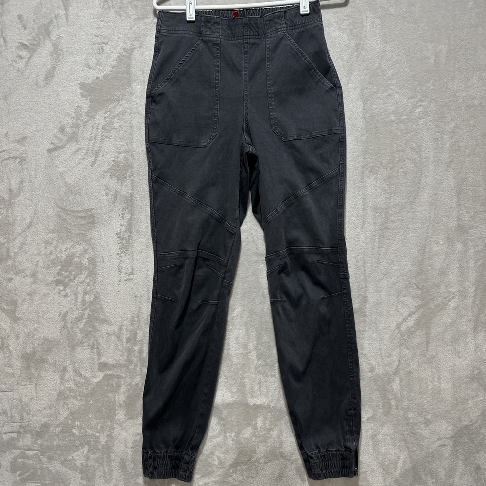 Spanx Stretch Twill Cargo Jogger Women's M Black Pull On Zip Ankle Hems Pockets